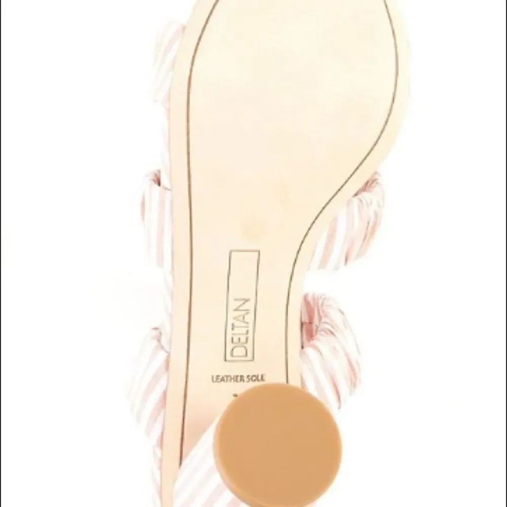 Deltan Sandal Women Size 8 Dusty Pink Striped Three Band Slides Round Heel NWOT
